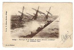 CPA ESPAGNE : MALAGA : Naufragio Fragata De Guerra Alemana " GNEISENAU " (16 12 1900 ) - Circulée 1903 - 2 Scans - Malaga