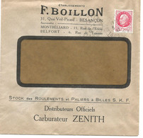 France Enveloppe Publicitaire Carburateur F.Boillon Quai Viel Picard Besançon (25 Doubs) - Other & Unclassified