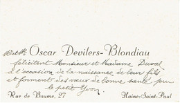 Carte De Visite Autographe De M. Et Mme Oscar Devilers-Blondiau, Rue De Baume, Haine-St-Paul (janvier 1947) - Visiting Cards