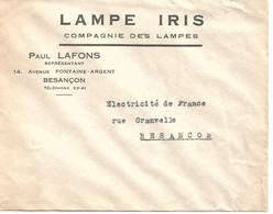 France Enveloppe Publicitaire Compagnie Des Lampes IRIS Rue Fontaine Argent Besançon (25 Doubs) - Autres & Non Classés