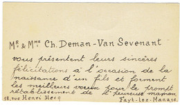 Carte De Visite Autographe De M. Et Mme Ch. Deman-Van Sevenant, Rue Henri Hecq, Fayt-lez-Manage (janvier 1947) - Cartes De Visite