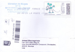 FRANCE : REGISTERED COVER SENT TO INDIA : YEAR 2020 : DISNEY CHARACTER AND QR CODE IN POSTAGE PRE PAID LABEL - Brieven En Documenten