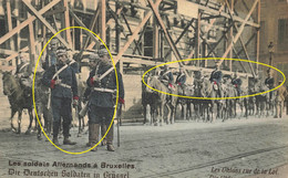 Les Soldats Allemands à BRUXELLES- Die Deutschen Soldaten In Brüssel - Les Uhlans Rue De La Loi - Carte Colorée - Oorlog 1914-18