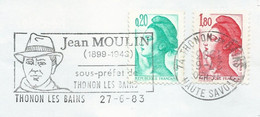 OMEC SECAP De Thonon Les Bains Avec Flamme Illustrée Jean Moulin - 27/06/1983 - Guerre Mondiale (Seconde)