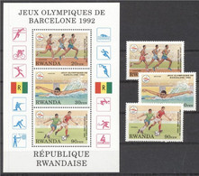 Rwanda 1992, Olympic Games In Barcellona, Athletic, Swimming, Football, 3val+BF - Nuovi