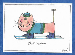 CPM Illustrateur SINE - CHAT MONIX Chat Humanisé à Ski - écrite 1982 - Sine