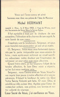 Avis De Déces - Image Pieuse  - Michel Hermant - 2 Mars 1952 - 19 Ans - Obituary Notices