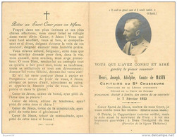 FAIRE-PART DECES GENEALOGIE NOBLESSE - Henri COMTE De MASIN - CAPITAINE 5° CHASSEURS - 1923 - TRES BON ETAT - Todesanzeige