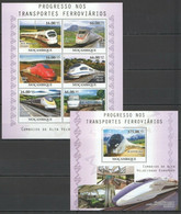 BC1143 2010 MOZAMBIQUE TRAINS PROGRESSO NOS TRANSPORTES FERROVIARIOS BL+KB MNH - Trains