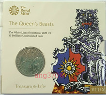 Great Britain -  5 Pounds, 2020 The Queen's Beasts - White Lion Of Mortimer, BU, Royal Mint Pack - Colecciones