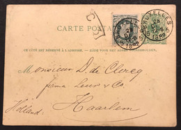 Postkaart 5c Liggende Leeuw + OBP 30 - Gestempeld EC BRUXELLES 5 28 DEC 1882 > HAARLEM (NL) - 1869-1883 Léopold II