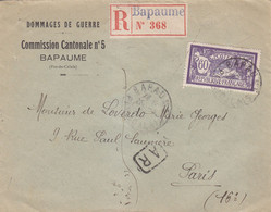 Merson 60c Lettre Recommandée AR De Bapaume Pas De Calais Pour Paris Commission Des Dommages De Guerre - 1921-1960: Modern Period