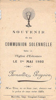 Souvenir De Communion Solennelle - Image Pieuse - Eglise D'Eslesmes - 1er Mai 1932 - Fernande Grégoire - Comunión Y Confirmación