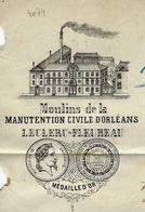 1871 ENTETE MEUNERIE MOULINS DE LA MANUTENTION CIVILE D'ORLEANS MM/ LECLERC FLEUREAU => Verviers MM.MOUGET - 1800 – 1899