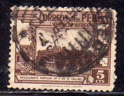 PERU' 1938  AIR MAIL POSTA AEREA GOVERNMENT RESTAURANT AT CALLAO RISTORANTE GOVERNATIVO CENT. 5c USATO USED OBLITERE - Peru