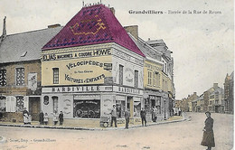 GRANDVILLIERS -  ENTREE DE LA RUE DE ROUEN -  MAGASIN HARDVILLE VELOCIPEDES VOITURES D ENFANTS - CARTE COLORISEE - Grandvilliers