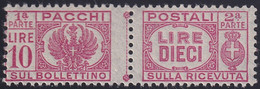 Luogotenenza 1946 Pacchi 10 L. Lilla Rosa Sass. 64 MNH** Cv. 140 - Postpaketten