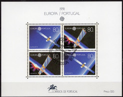 Raumfahrt 1991 Portugal Block 78 O 14€ Kosmos Fernsehsatellit EUTELSAT Bloc Ss Hoja Sheet Space Se-tenant Bf EUROPA/CEPT - Gebruikt