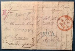 „ARICA+VAPOR“1852 Entire Letter CADIZ SPAIN Via London Throgmorton St Forwarder & Southampton>Tacna (Peru Perou Cover - Peru