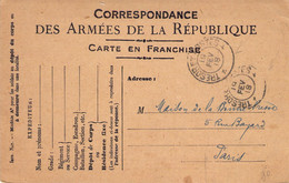 France Correspondance Des Armées De La République  - Carte En Franchise - Cachet Trésor Et Postes 19 Février 1918 - Lettres & Documents