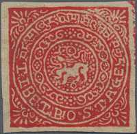 Tibet: 1914, 8 T. Red, Unused No Gum As Issued, Largely Scrap Paper On Reverse (Michel Cat. 750.-) - Asia (Other)