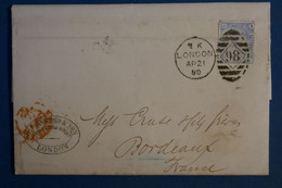 Delcampe - AP5 GREAT BRITAIN  BELLE LETTRE 1880 LONDON POUR BORDEAUX FRANCE + AFFRANCHISSEMENT PLAISANT - Other & Unclassified