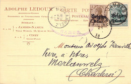 Carte Postale Ledoux - Entier Postal - Timbre D'allemagne Avec Surcharge 5C Et 3C - Cachet Censure - Juillet 1916 - Briefkaarten 1909-1934