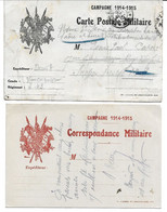 Lot De 2 CARTES  Franchise Militaire  - GUERRE 14/18 - Carte Privée Delorme à DIJON - Campagne 1914-1915 . - Lettere In Franchigia Militare