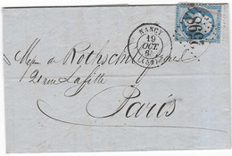 1865 Courrier Banque Jambois-Husson / 54 Nancy / Pour Banque Rothschild Frères à Paris / Cachet Losange GC 2598 - Bank & Insurance