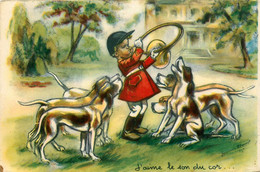 Germaine BOURET * Cpa Illustrateur * J'aime Le Son Du Cor * Enfant Scène De Chasse à Courre * Vénerie - Bouret, Germaine