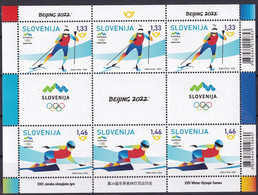 SLOVENIA  2022,SPORT,WINTER OLYMPIC GAMES,PEKING,BEIJING ,BIATHLON,SNOWBOARDIG,SHEET,MNH - Hiver 2022 : Pékin