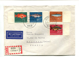 POISSONS - RFA.1964 - Série De 4 Timbres Sur Lettre Recommandée Pour La France - Vissen