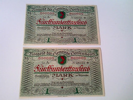 Notgeld Der Gemeinde Gonsenheim: 2 Scheine: 2 X 500 000 Mark. 17. August 1923 - Numismatik