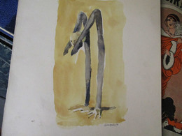 Aquarelle Originale Jean Gourmelin Dessinateur Absurde Fantastique Sur Carton 25 X 32.5 - Acuarelas