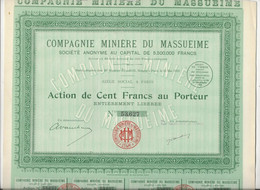 COMPAGNIE MINIERE "ANTIMOINE" DU MASSUEIME 1928 - LOT DE 5 ACTIONS DE CENT FRANCS . - Bergbau