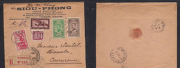 Indochina. 1939 (28 July) Tourane - Cameroun, Douala. French Africa (27 Sept) Via Saigon. Registered Multifkd Env. Bette - Asia (Other)