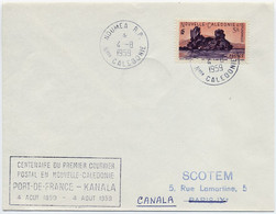 1959 NLLE CALEDONIE LETTRE AVEC CACHET CENTENAIRE DU PREMIER COURRIER PORT-DE-FRANCE - CANALA - Lettres & Documents
