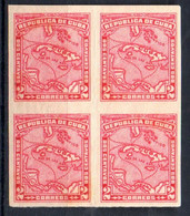 39558 CUBA  1915 2c Mapita Red, Blk4 Imperf. MNH. Reverse W/tropical Stain. And Bend Mark In The Middle - Ongetande, Proeven & Plaatfouten