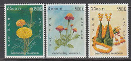 2004 Laos Marigolds Flowers Fleurs Complete Set Of 3 MNH - Laos