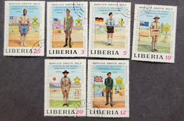 SP) 1971 LIBERIA, SCOUTS OF THE WORLD JAMBOREE AND CONGRESS JAPAN, SERVICE ABOVE SELF , COMPLETE SERIES OF 5, MNH - Liberia