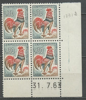 France - Frankreich Coin Daté 1962-65 Y&T N°1331A - Michel N°1496 *** - 30c Coq De Décaris - Bloc De 4 Timbres - 1960-1969