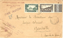 1941- Enveloppe Par Avion De Dakar  " Commandement De L'air / ETAT-MAJOR " Pour Marseille - Autres & Non Classés