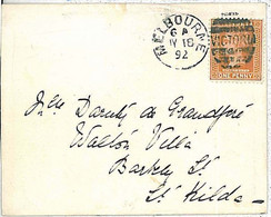 26902 - VICTORIA - POSTAL HISTORY - COVER - MELBOURNE To BARKLY  ST. KILDA 1892 - Covers & Documents