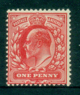 GB 1902-11 KEVII Portrait 1d Scarlet (crease) MUH - Neufs