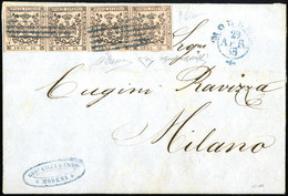 Cover 1855, Lettera Da Modena Il 29.4. Per Milano Affrancata Per 40 C. Con Striscia Orizzontale Di Quattro Del 10 C. Ros - Modena