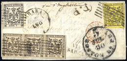Cover 1856, Lettera Da Carrara Il 9.7. Per Philadelphia Affrancata Per 1,90 L. Con Tricolore Da 15 C. Giallo Vivo, Stris - Modena