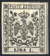 * 1852, 1 L. Bianco Con Punto Dopo La Cifra, Firmata ED, Sass. 11 / 100,-+ - Modena