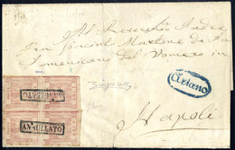 Cover 1858, 1 Gr. Rosa Lillaceo, I Tavola, "quartina" Su Lettera Da Ariano 2.7.1858 Per Napoli, Splendida E Rara, Firm.  - Naples