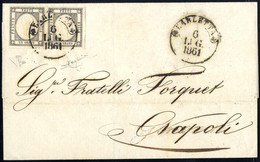 Cover 1861, Lettera Da Barletta Il 6.7. Affrancata Con Coppia 1 Grano Nero Con Tracce Di Filetto Lungo Il Bordo Superior - Naples