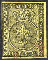 O 1852, 5 Cent. Giallo Arancio, Usato, Firm. E. Diena (Sass. 1 / 325,-) - Parma